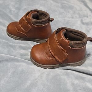 Baby Brown Leather-Look Hook & Loop Boots